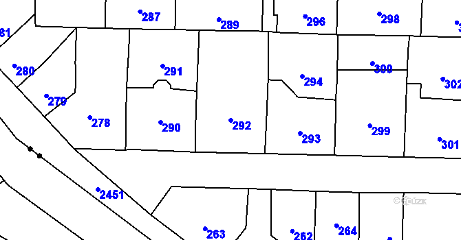 Parcela st. 292 v KÚ Vršovice, Katastrální mapa