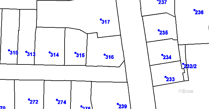Parcela st. 316 v KÚ Vršovice, Katastrální mapa