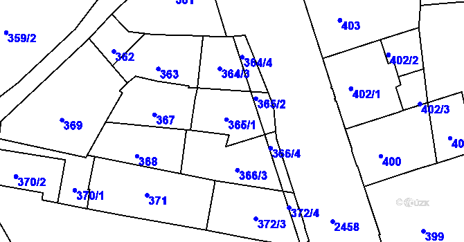 Parcela st. 365 v KÚ Vršovice, Katastrální mapa