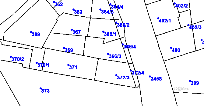 Parcela st. 366 v KÚ Vršovice, Katastrální mapa