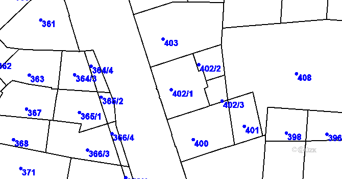 Parcela st. 402/1 v KÚ Vršovice, Katastrální mapa