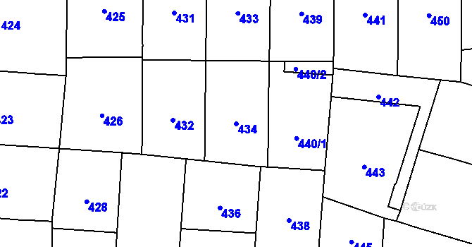 Parcela st. 434 v KÚ Vršovice, Katastrální mapa