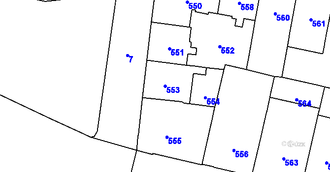 Parcela st. 553 v KÚ Vršovice, Katastrální mapa