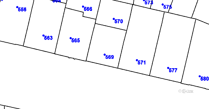 Parcela st. 569 v KÚ Vršovice, Katastrální mapa