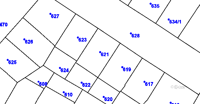 Parcela st. 621 v KÚ Vršovice, Katastrální mapa