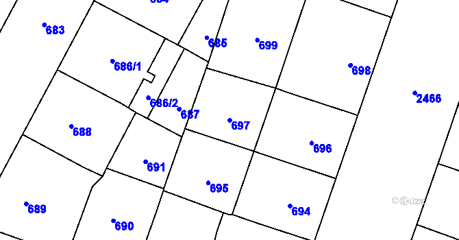Parcela st. 697 v KÚ Vršovice, Katastrální mapa