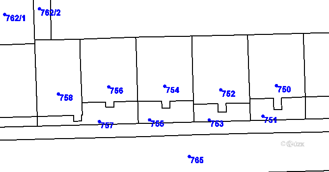 Parcela st. 754 v KÚ Vršovice, Katastrální mapa