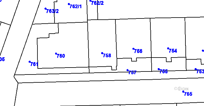 Parcela st. 758 v KÚ Vršovice, Katastrální mapa