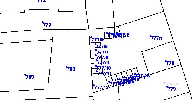 Parcela st. 777/7 v KÚ Vršovice, Katastrální mapa