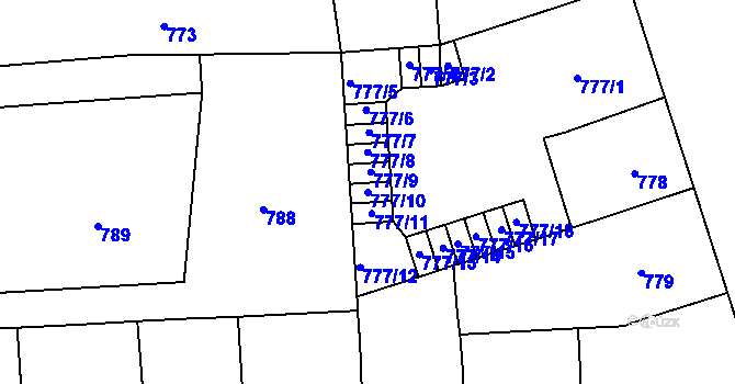 Parcela st. 777/10 v KÚ Vršovice, Katastrální mapa