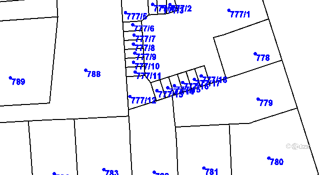 Parcela st. 777/14 v KÚ Vršovice, Katastrální mapa