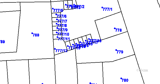 Parcela st. 777/16 v KÚ Vršovice, Katastrální mapa