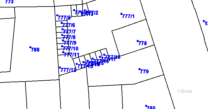 Parcela st. 777/18 v KÚ Vršovice, Katastrální mapa