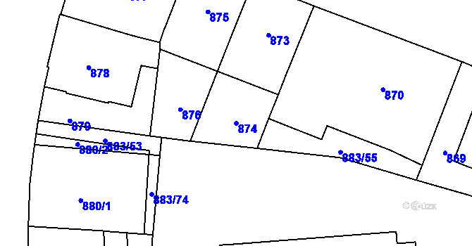 Parcela st. 874 v KÚ Vršovice, Katastrální mapa