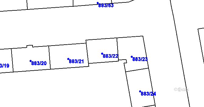 Parcela st. 883/22 v KÚ Vršovice, Katastrální mapa