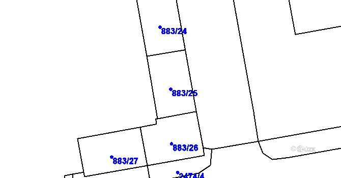 Parcela st. 883/25 v KÚ Vršovice, Katastrální mapa