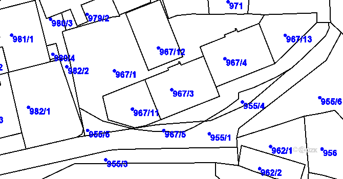 Parcela st. 967/3 v KÚ Vršovice, Katastrální mapa