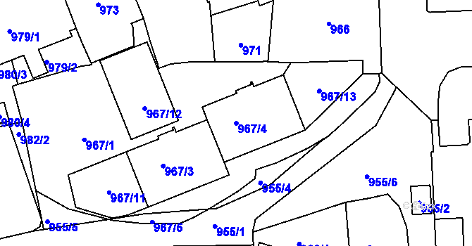Parcela st. 967/4 v KÚ Vršovice, Katastrální mapa