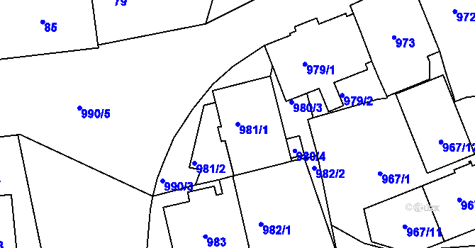 Parcela st. 981/1 v KÚ Vršovice, Katastrální mapa