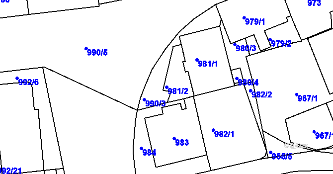 Parcela st. 981/2 v KÚ Vršovice, Katastrální mapa