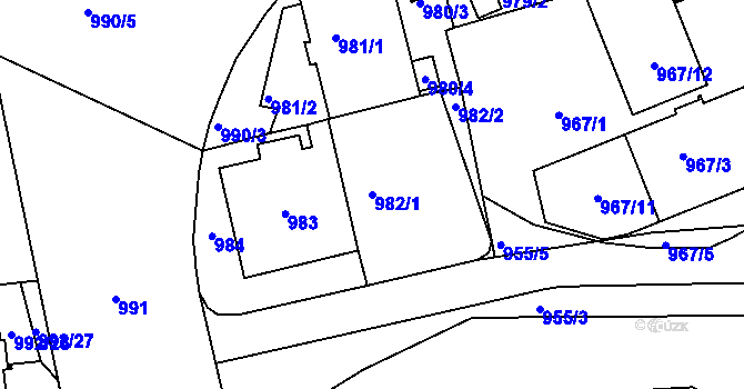 Parcela st. 982/1 v KÚ Vršovice, Katastrální mapa