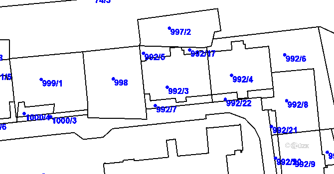Parcela st. 992/3 v KÚ Vršovice, Katastrální mapa