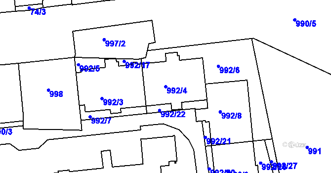 Parcela st. 992/4 v KÚ Vršovice, Katastrální mapa