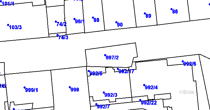 Parcela st. 997/2 v KÚ Vršovice, Katastrální mapa