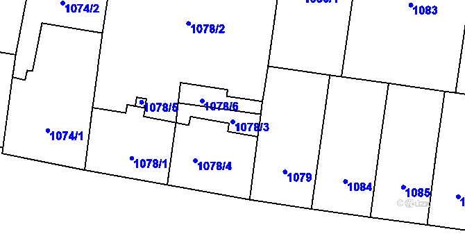 Parcela st. 1078/3 v KÚ Vršovice, Katastrální mapa
