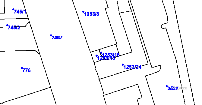 Parcela st. 1253/16 v KÚ Vršovice, Katastrální mapa