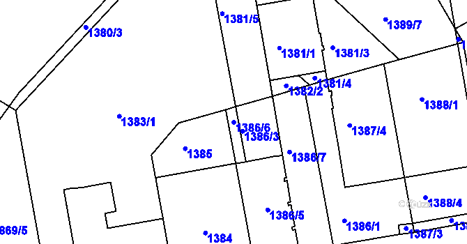 Parcela st. 1386/6 v KÚ Vršovice, Katastrální mapa