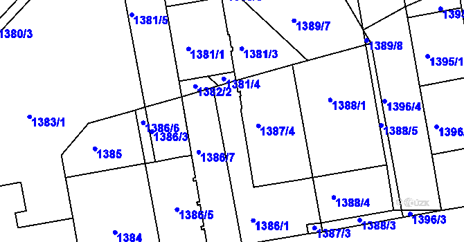 Parcela st. 1387/5 v KÚ Vršovice, Katastrální mapa