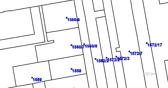 Parcela st. 1560/8 v KÚ Vršovice, Katastrální mapa