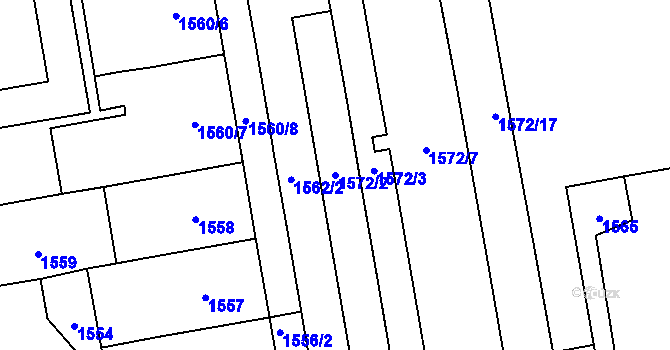 Parcela st. 1572/2 v KÚ Vršovice, Katastrální mapa