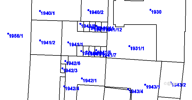 Parcela st. 1941/6 v KÚ Vršovice, Katastrální mapa