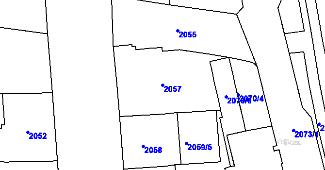 Parcela st. 2057 v KÚ Vršovice, Katastrální mapa