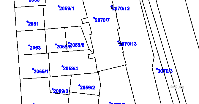 Parcela st. 2070/7 v KÚ Vršovice, Katastrální mapa