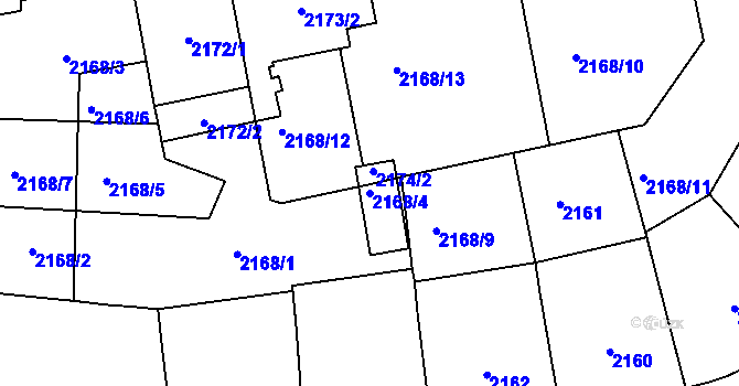 Parcela st. 2168/4 v KÚ Vršovice, Katastrální mapa