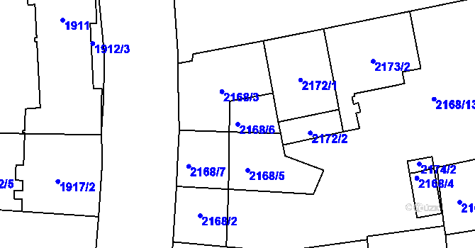 Parcela st. 2168/6 v KÚ Vršovice, Katastrální mapa