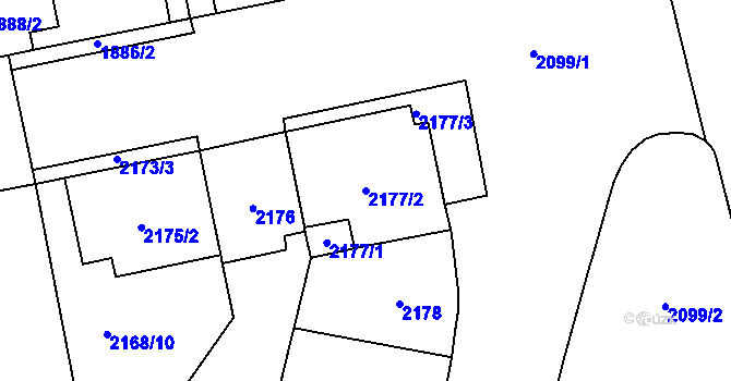 Parcela st. 2177/2 v KÚ Vršovice, Katastrální mapa