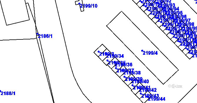 Parcela st. 2199/3 v KÚ Vršovice, Katastrální mapa