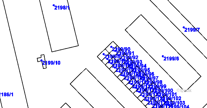 Parcela st. 2199/5 v KÚ Vršovice, Katastrální mapa