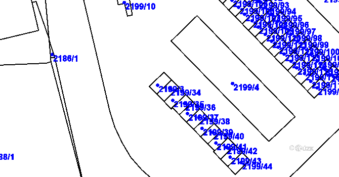 Parcela st. 2199/34 v KÚ Vršovice, Katastrální mapa