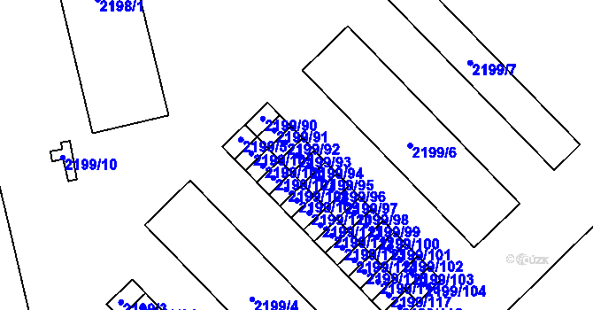 Parcela st. 2199/93 v KÚ Vršovice, Katastrální mapa