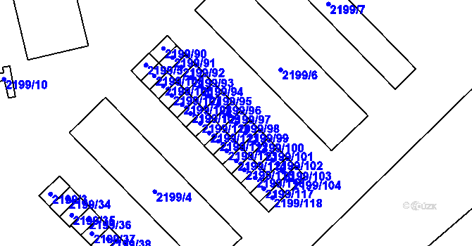 Parcela st. 2199/98 v KÚ Vršovice, Katastrální mapa