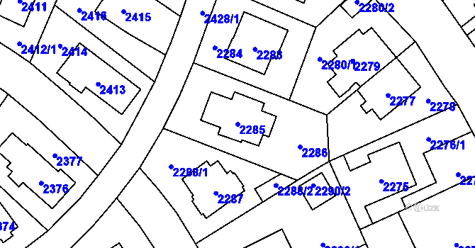 Parcela st. 2285 v KÚ Vršovice, Katastrální mapa