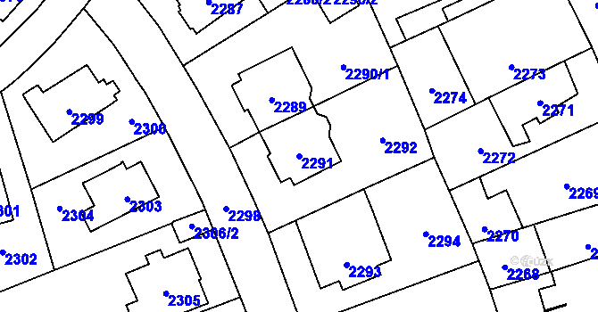 Parcela st. 2291 v KÚ Vršovice, Katastrální mapa