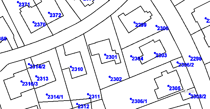 Parcela st. 2301 v KÚ Vršovice, Katastrální mapa