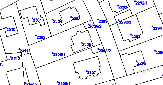 Parcela st. 2305 v KÚ Vršovice, Katastrální mapa