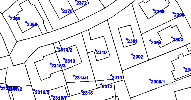 Parcela st. 2310 v KÚ Vršovice, Katastrální mapa